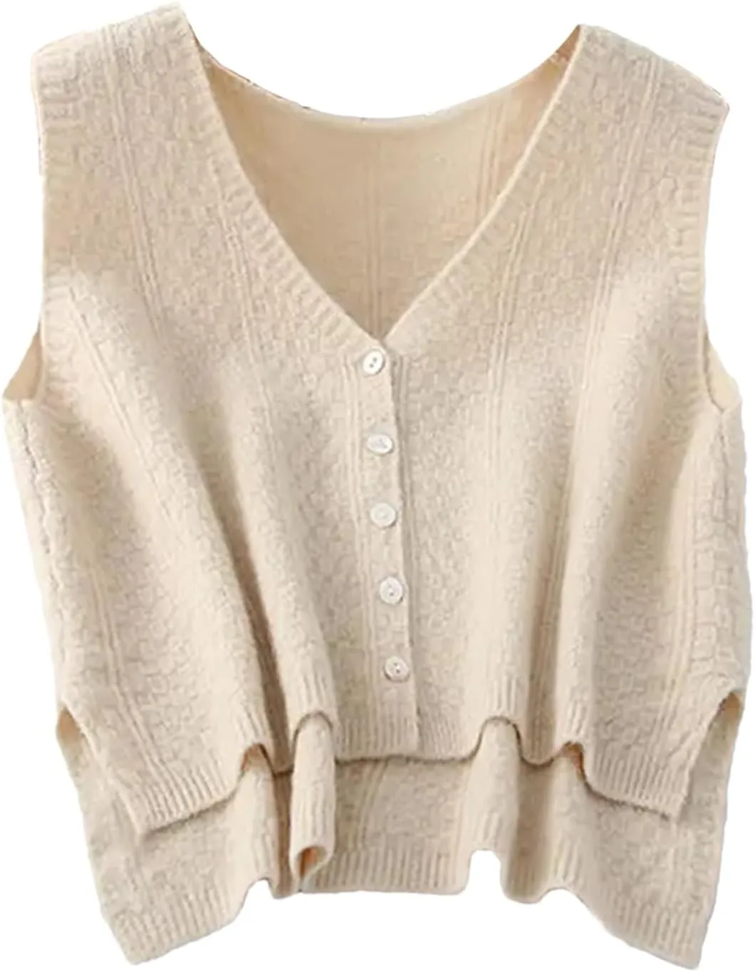 Women's Solid V Neck Knitted Sweater Vests Fall Winter All Match Gentle Fluffy Short Cardigan Outerwear