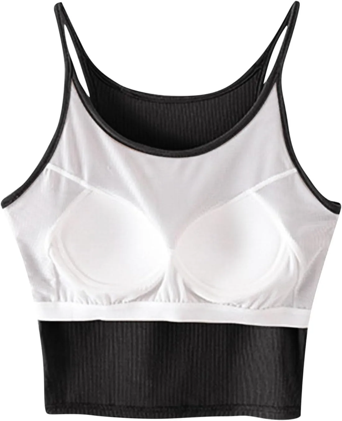 Women's Spaghetti Strap Camisole Ribbed Tank Tops with Built-in Bra Sleeveless Slim Fitted Basic Crop Tee Shirts