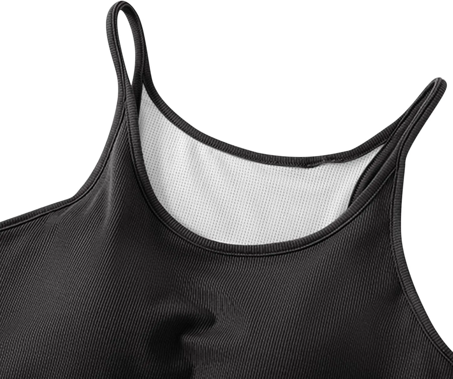 Women's Spaghetti Strap Camisole Ribbed Tank Tops with Built-in Bra Sleeveless Slim Fitted Basic Crop Tee Shirts