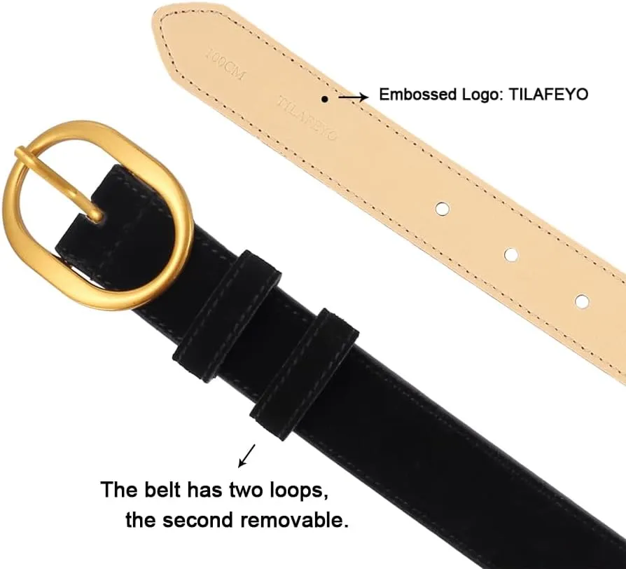 Women's Suede Belt Casual Genuine Leather Jeans Belts Gold Buckle Elegant Waist Dress Belts