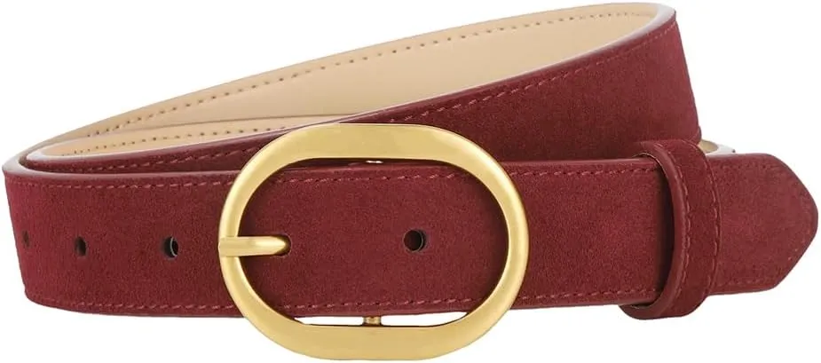 Women's Suede Belt Casual Genuine Leather Jeans Belts Gold Buckle Elegant Waist Dress Belts