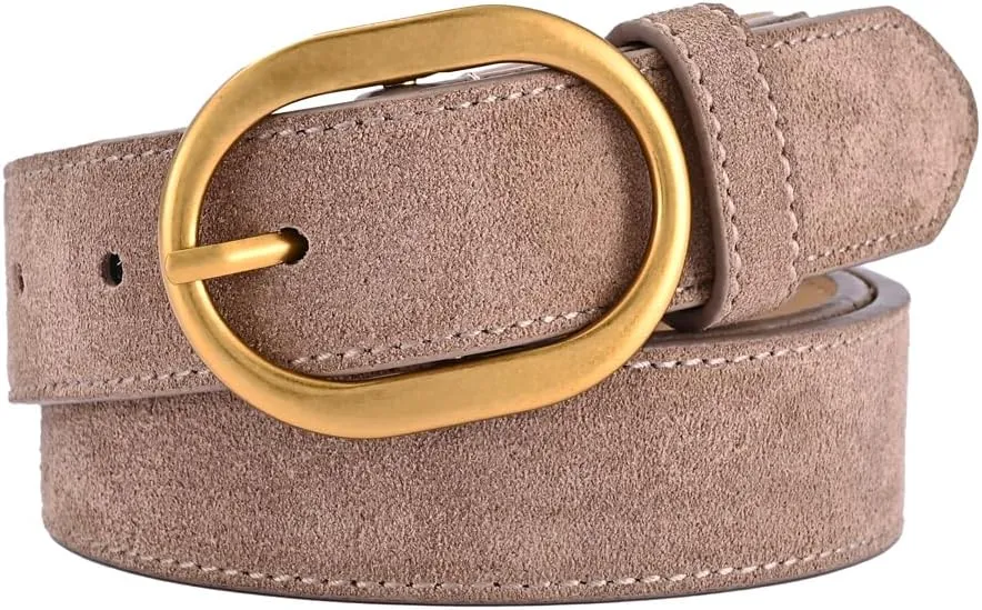 Women's Suede Belt Casual Genuine Leather Jeans Belts Gold Buckle Elegant Waist Dress Belts