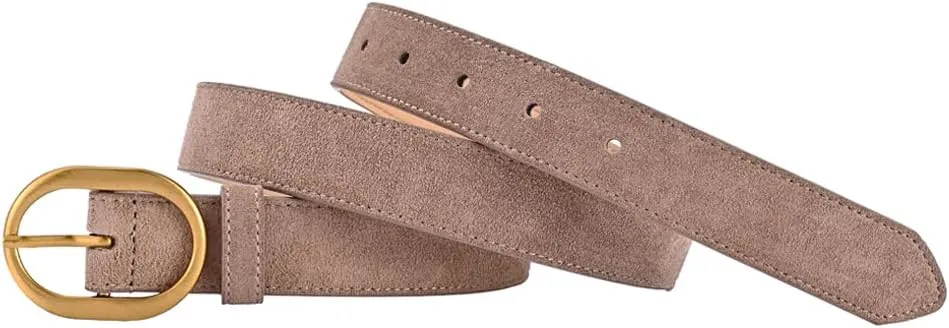Women's Suede Belt Casual Genuine Leather Jeans Belts Gold Buckle Elegant Waist Dress Belts