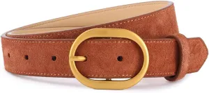 Women's Suede Belt Casual Genuine Leather Jeans Belts Gold Buckle Elegant Waist Dress Belts