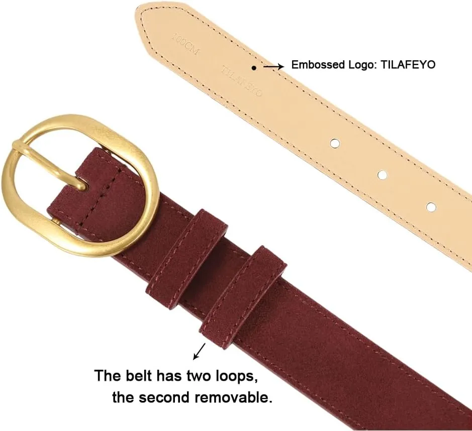 Women's Suede Belt Casual Genuine Leather Jeans Belts Gold Buckle Elegant Waist Dress Belts