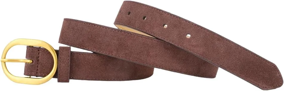 Women's Suede Belt Casual Genuine Leather Jeans Belts Gold Buckle Elegant Waist Dress Belts