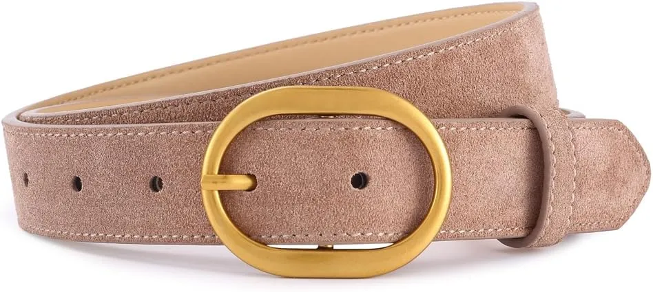 Women's Suede Belt Casual Genuine Leather Jeans Belts Gold Buckle Elegant Waist Dress Belts