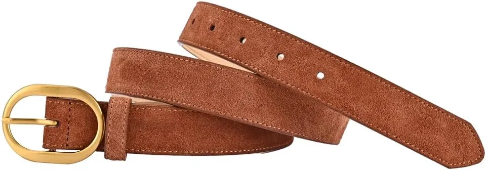 Women's Suede Belt Casual Genuine Leather Jeans Belts Gold Buckle Elegant Waist Dress Belts