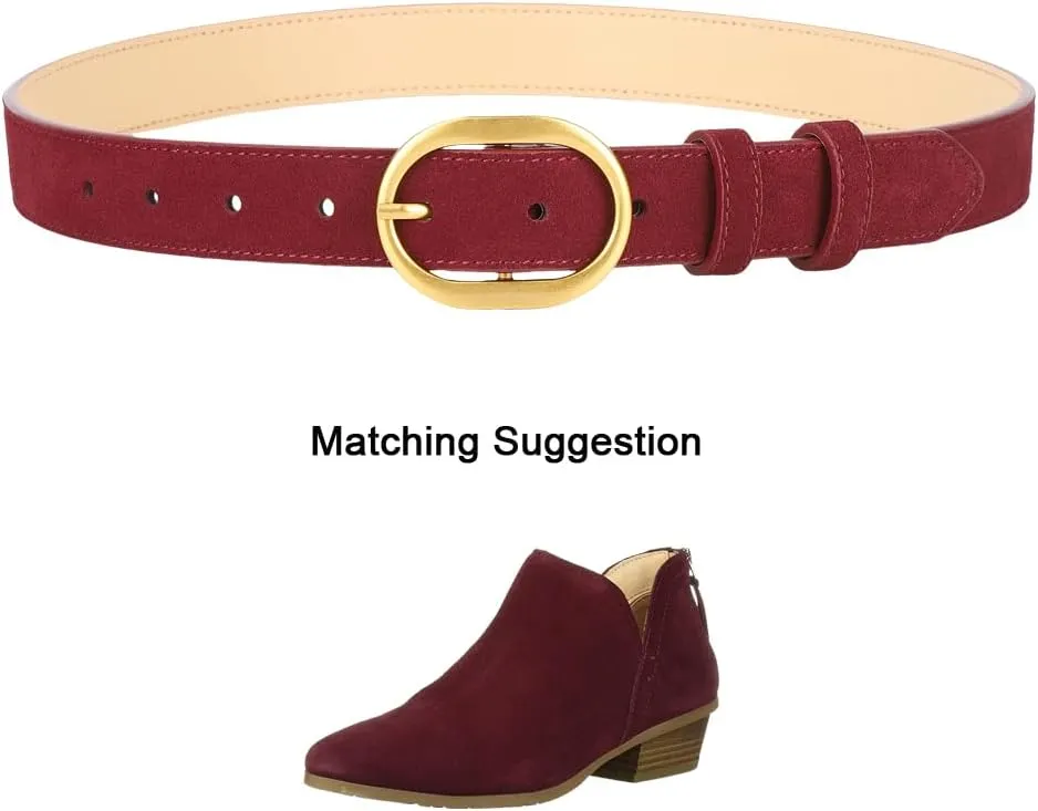 Women's Suede Belt Casual Genuine Leather Jeans Belts Gold Buckle Elegant Waist Dress Belts