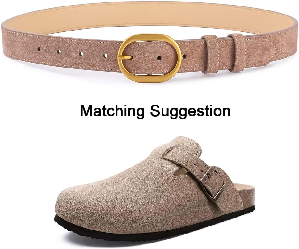 Women's Suede Belt Casual Genuine Leather Jeans Belts Gold Buckle Elegant Waist Dress Belts