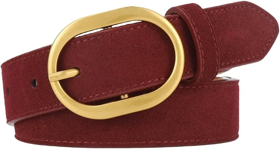Women's Suede Belt Casual Genuine Leather Jeans Belts Gold Buckle Elegant Waist Dress Belts