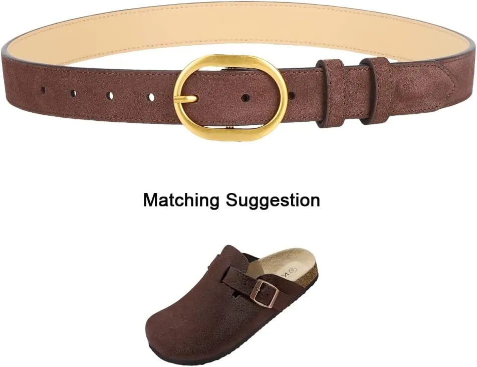 Women's Suede Belt Casual Genuine Leather Jeans Belts Gold Buckle Elegant Waist Dress Belts