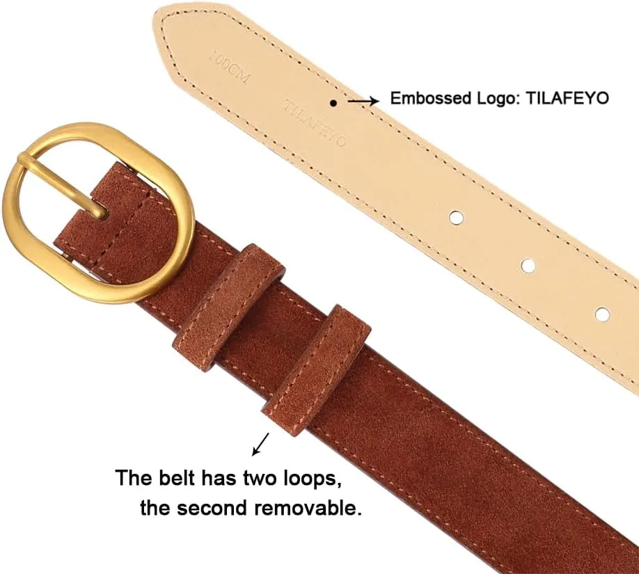 Women's Suede Belt Casual Genuine Leather Jeans Belts Gold Buckle Elegant Waist Dress Belts