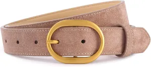 Women's Suede Belt Casual Genuine Leather Jeans Belts Gold Buckle Elegant Waist Dress Belts