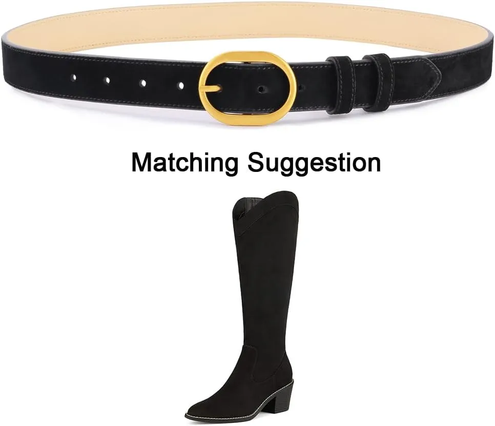 Women's Suede Belt Casual Genuine Leather Jeans Belts Gold Buckle Elegant Waist Dress Belts