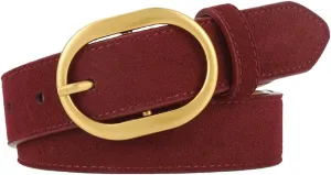 Women's Suede Belt Casual Genuine Leather Jeans Belts Gold Buckle Elegant Waist Dress Belts