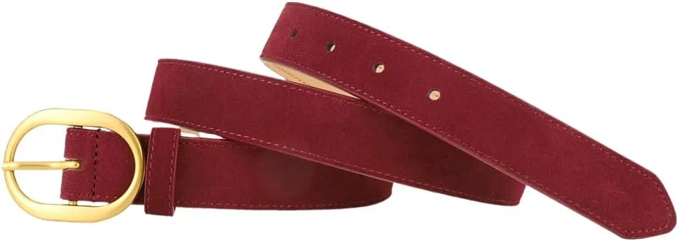 Women's Suede Belt Casual Genuine Leather Jeans Belts Gold Buckle Elegant Waist Dress Belts