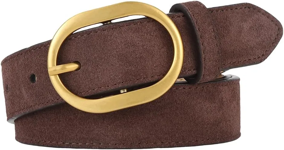 Women's Suede Belt Casual Genuine Leather Jeans Belts Gold Buckle Elegant Waist Dress Belts