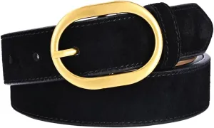 Women's Suede Belt Casual Genuine Leather Jeans Belts Gold Buckle Elegant Waist Dress Belts