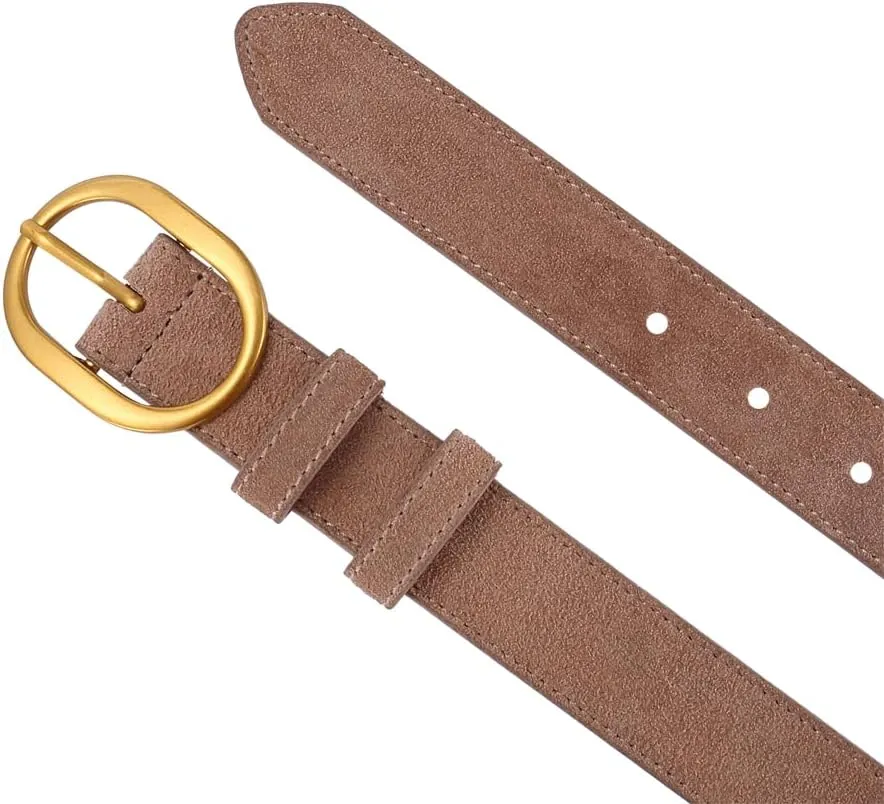 Women's Suede Belt Casual Genuine Leather Jeans Belts Gold Buckle Elegant Waist Dress Belts