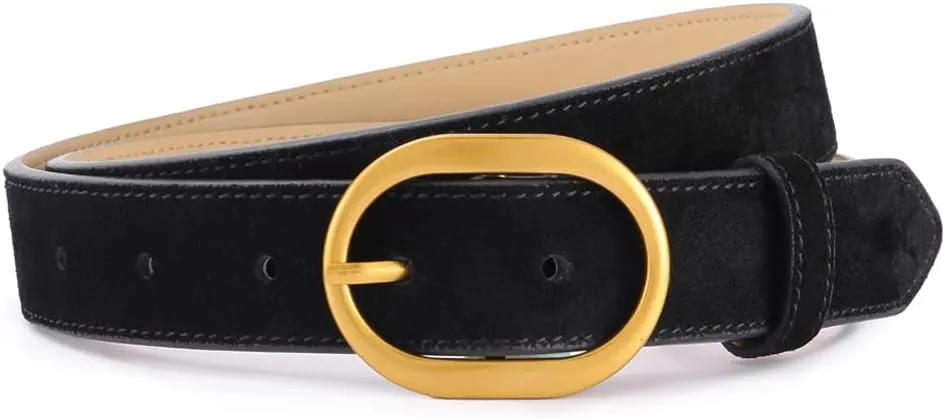 Women's Suede Belt Casual Genuine Leather Jeans Belts Gold Buckle Elegant Waist Dress Belts