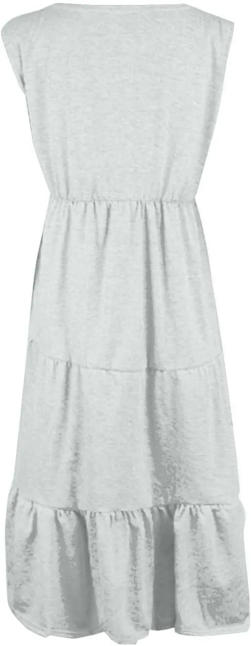 Women's Summer Casual Sleeveless Swing Sundress Boho Flowy Ruffle Tiered Maxi Dress with Pockets