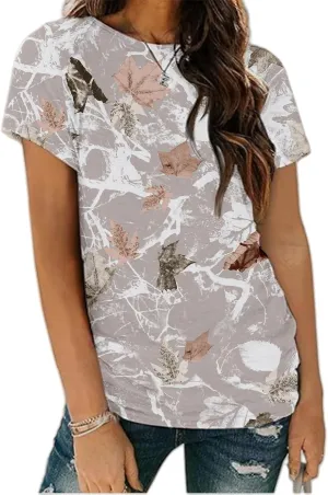 Womens Summer Tops Crew Neck Cute Floral Camo Shirts Summer Short Sleeve Casual Basic Tees T Shirts Trendy Blouses