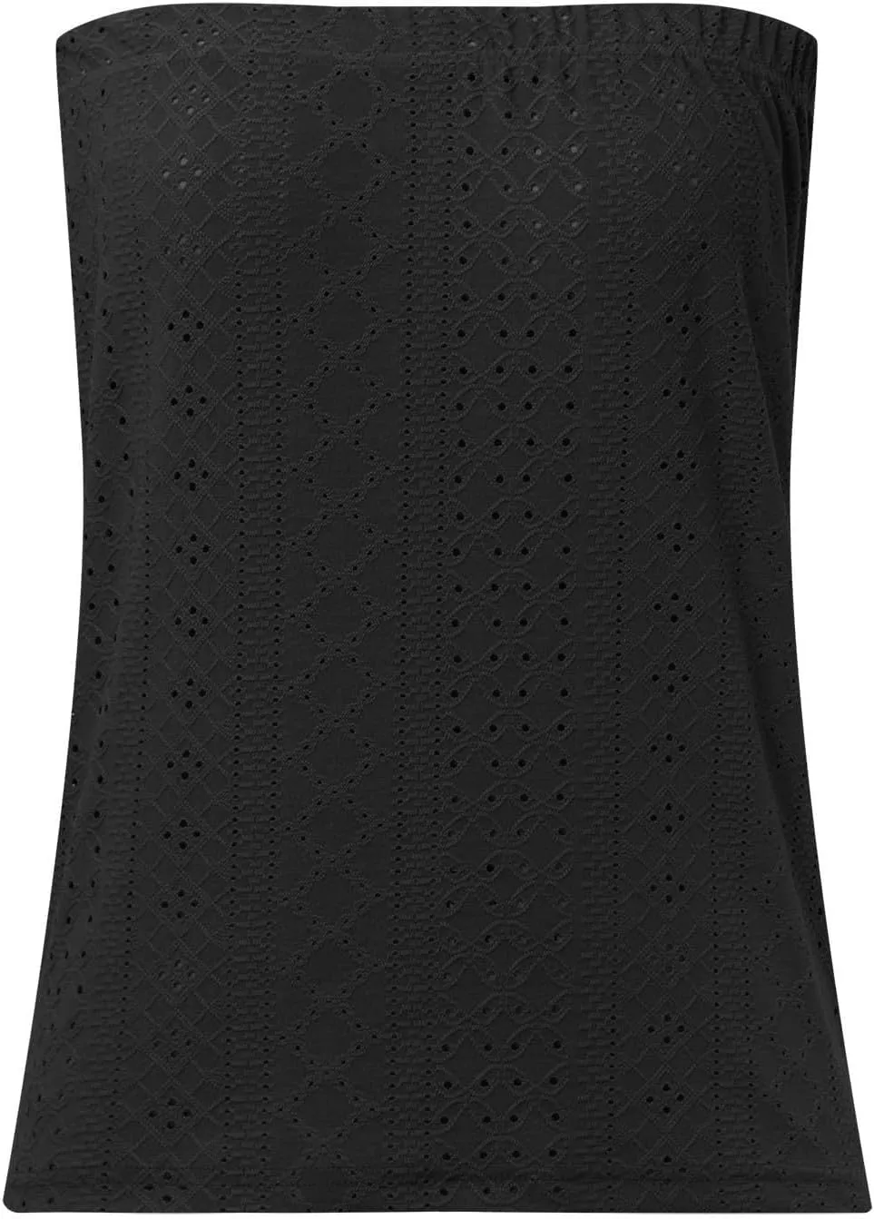 Womens Summer Tube Tops Casual Strapless Eyelet Bandeau Tanks Cute Off Shoulder Tunic Shirts Flowy Vacation Blouses
