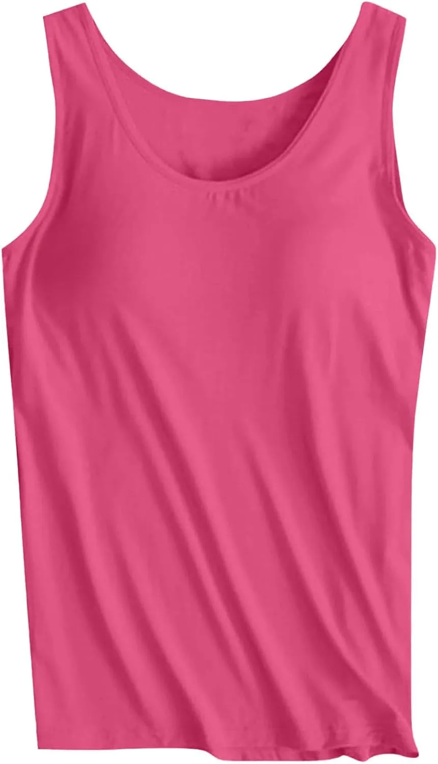Womens Tank Tops with Built in Bra Plus Size Padded Stretchy Sports Shirt Workout Yoga Basic Undershirt