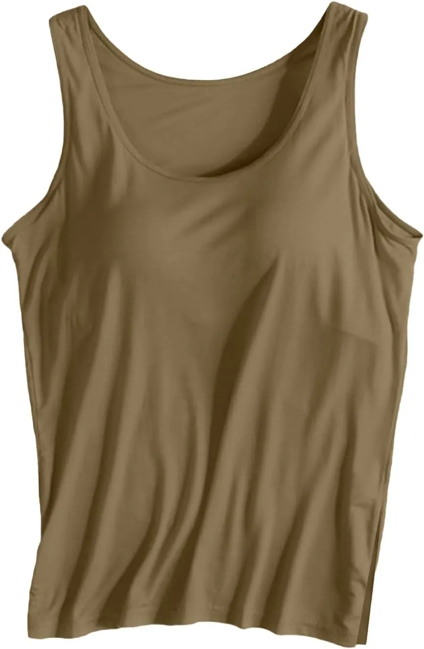 Womens Tank Tops with Built in Bra Plus Size Padded Stretchy Sports Shirt Workout Yoga Basic Undershirt