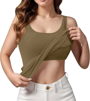 Womens Tank Tops with Built in Bra Plus Size Padded Stretchy Sports Shirt Workout Yoga Basic Undershirt
