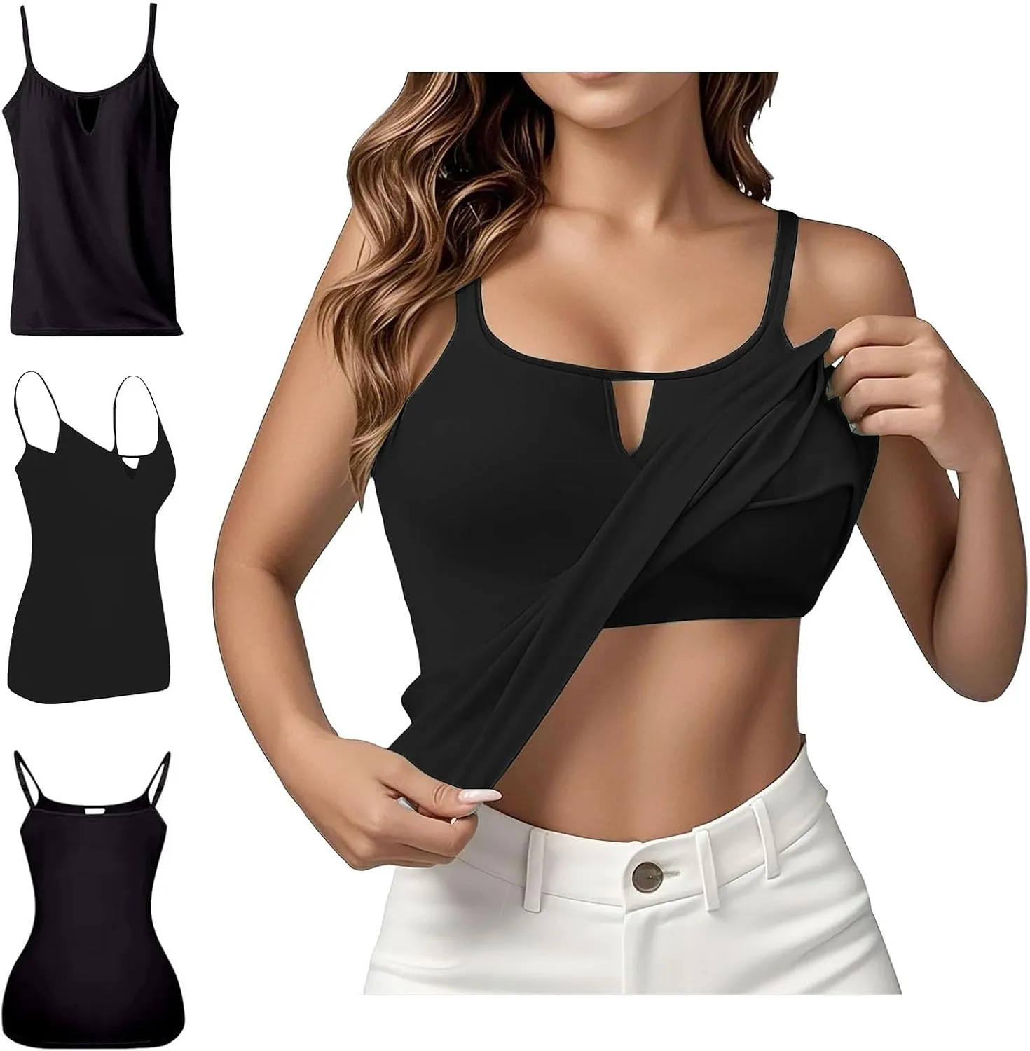 Womens Tank Tops with Built in Bra Plus Size Padded Stretchy Sports Shirt Workout Yoga Basic Undershirt
