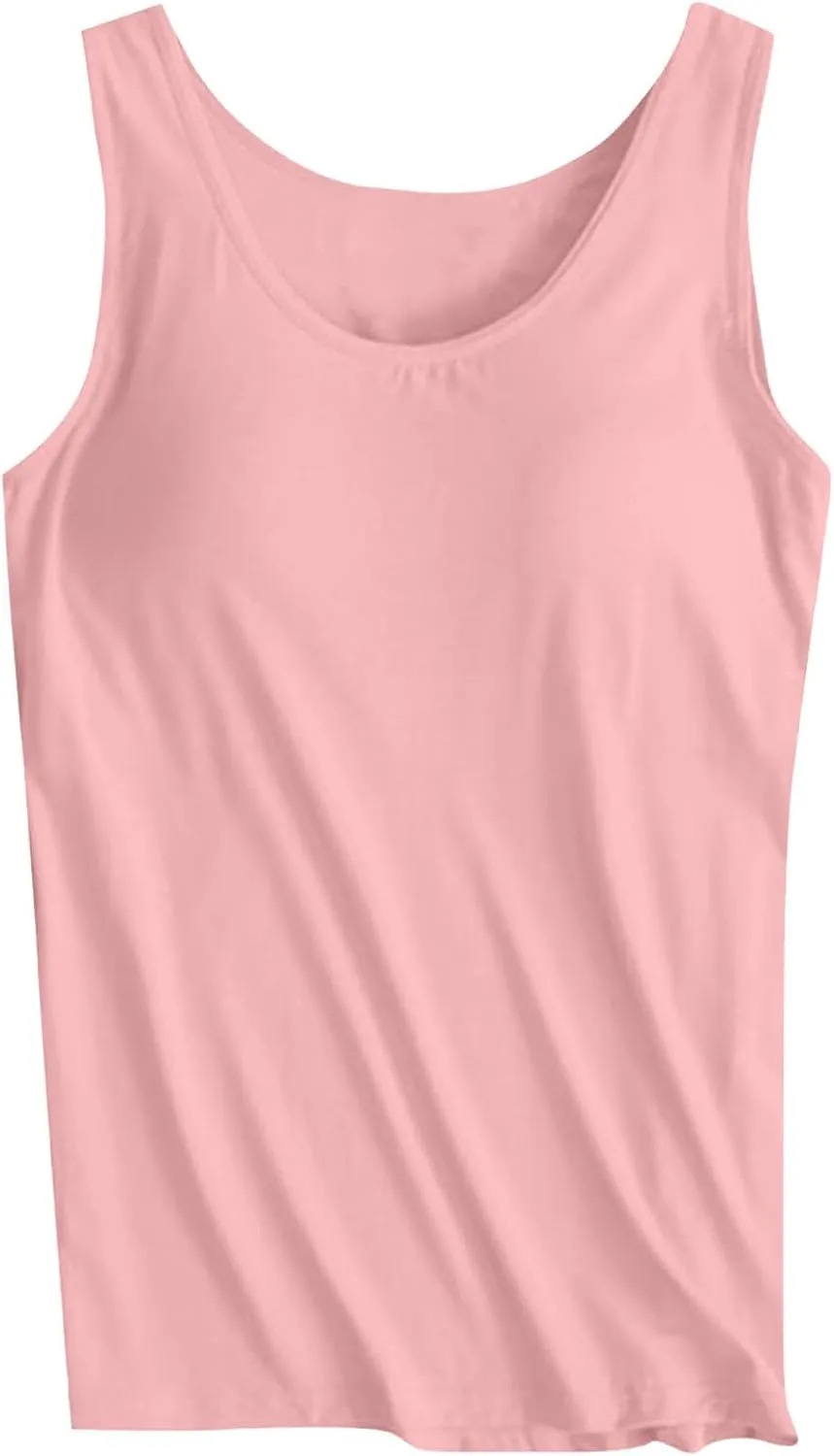 Womens Tank Tops with Built in Bra Plus Size Padded Stretchy Sports Shirt Workout Yoga Basic Undershirt