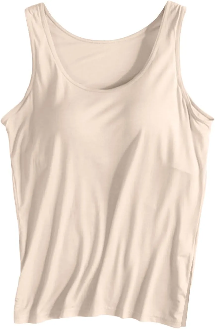 Womens Tank Tops with Built in Bra Plus Size Padded Stretchy Sports Shirt Workout Yoga Basic Undershirt