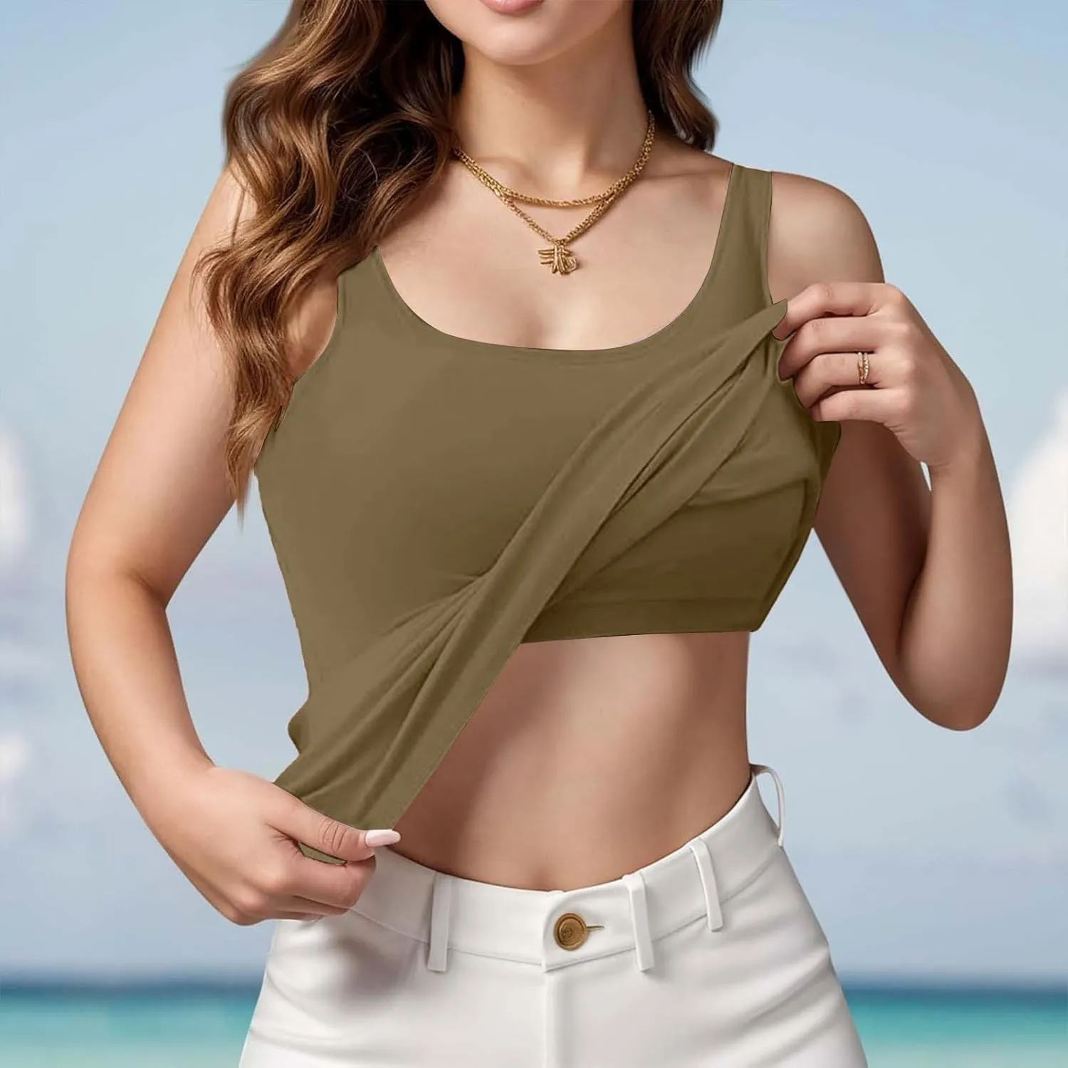 Womens Tank Tops with Built in Bra Plus Size Padded Stretchy Sports Shirt Workout Yoga Basic Undershirt