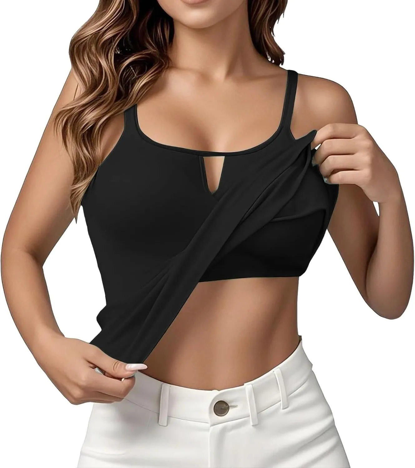 Womens Tank Tops with Built in Bra Plus Size Padded Stretchy Sports Shirt Workout Yoga Basic Undershirt