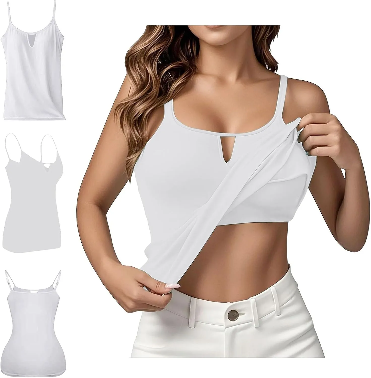 Womens Tank Tops with Built in Bra Plus Size Padded Stretchy Sports Shirt Workout Yoga Basic Undershirt