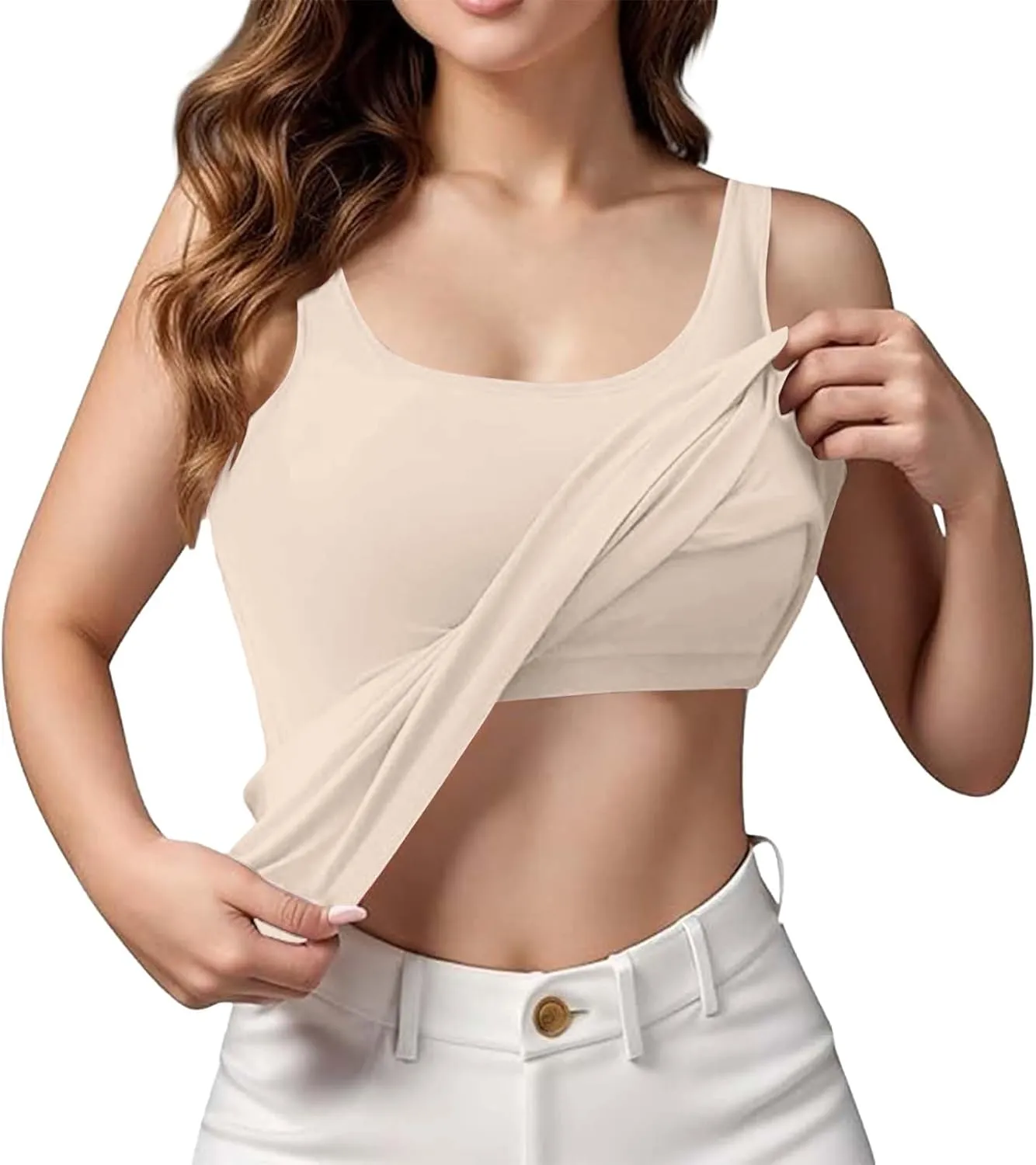 Womens Tank Tops with Built in Bra Plus Size Padded Stretchy Sports Shirt Workout Yoga Basic Undershirt