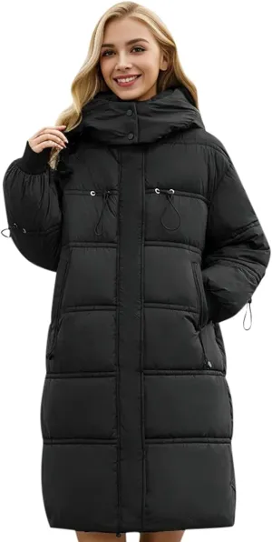 Women's Thickened Down Jackets Winter Warm Long Down Coats Hooded Quilted Puffer Jackets Parkas with Zipper Outerwear