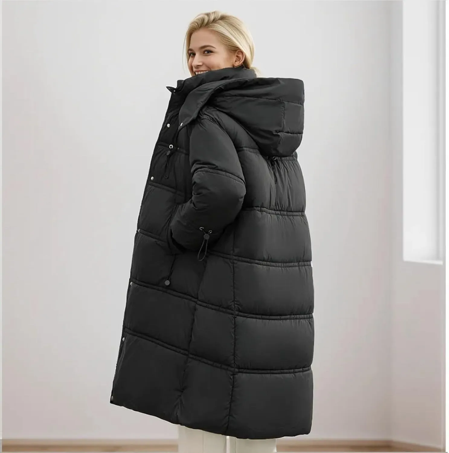 Women's Thickened Down Jackets Winter Warm Long Down Coats Hooded Quilted Puffer Jackets Parkas with Zipper Outerwear