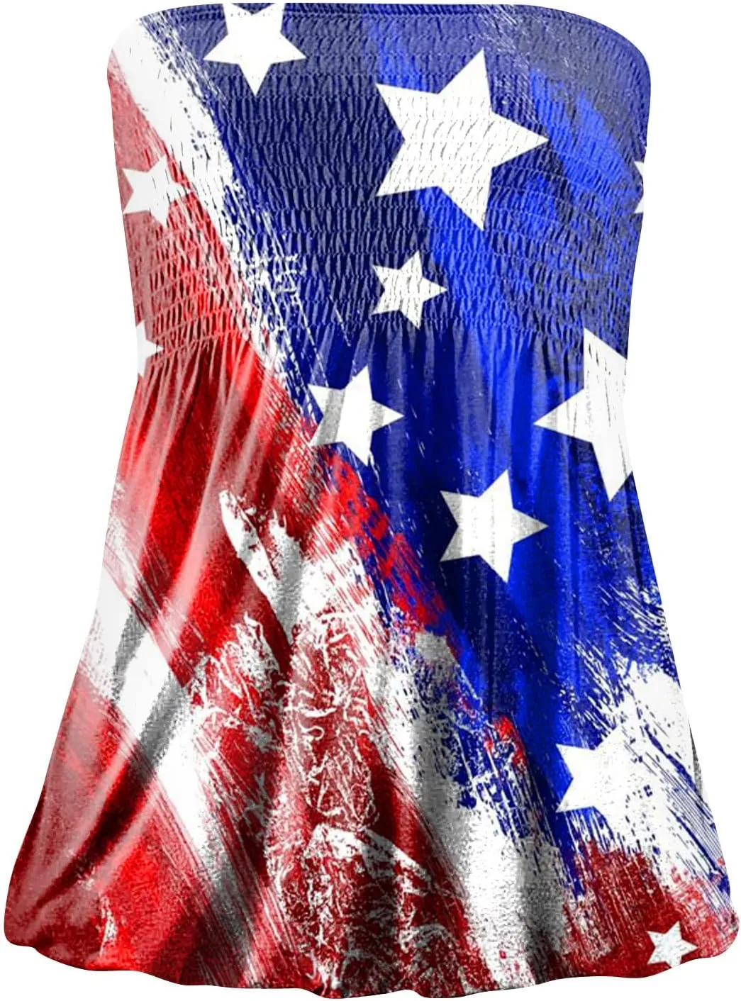 Womens Tube Tops Strapless Bandeau Tops Backless Sexy Tank Tops Smocked Ruffled Backless Tanks American Flag Shirt