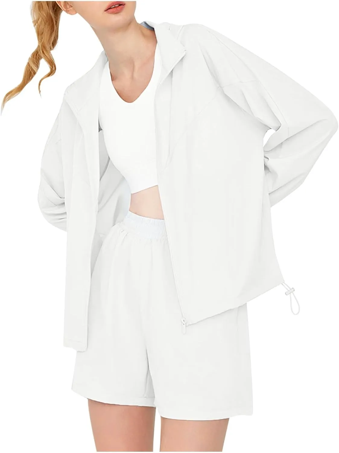 Women's UPF 50  UV Sun Protection Jackets Athletic Running Full Zip Up Summer Workout Zip Up Hoodie Coat with Pockets