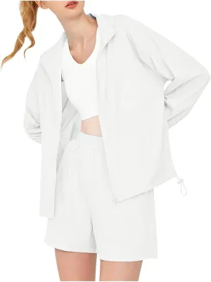 Women's UPF 50  UV Sun Protection Jackets Athletic Running Full Zip Up Summer Workout Zip Up Hoodie Coat with Pockets