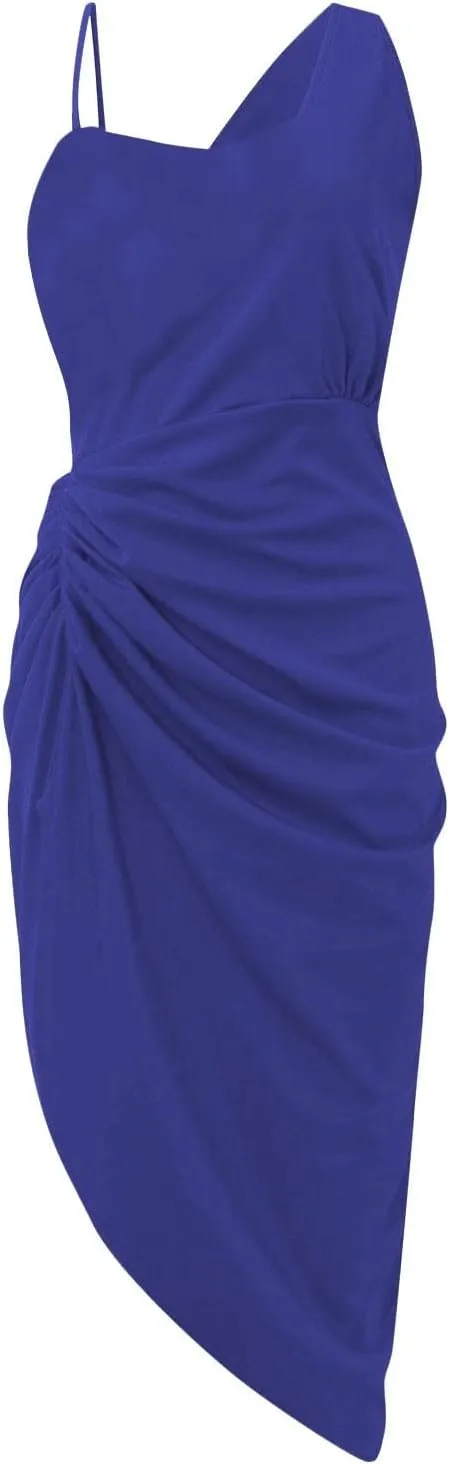 Womens Wedding Guest Dresses Sexy One Shoulder Smocked Formal Dress Sleeveless Side Slit Wrap Evening Party Dresses