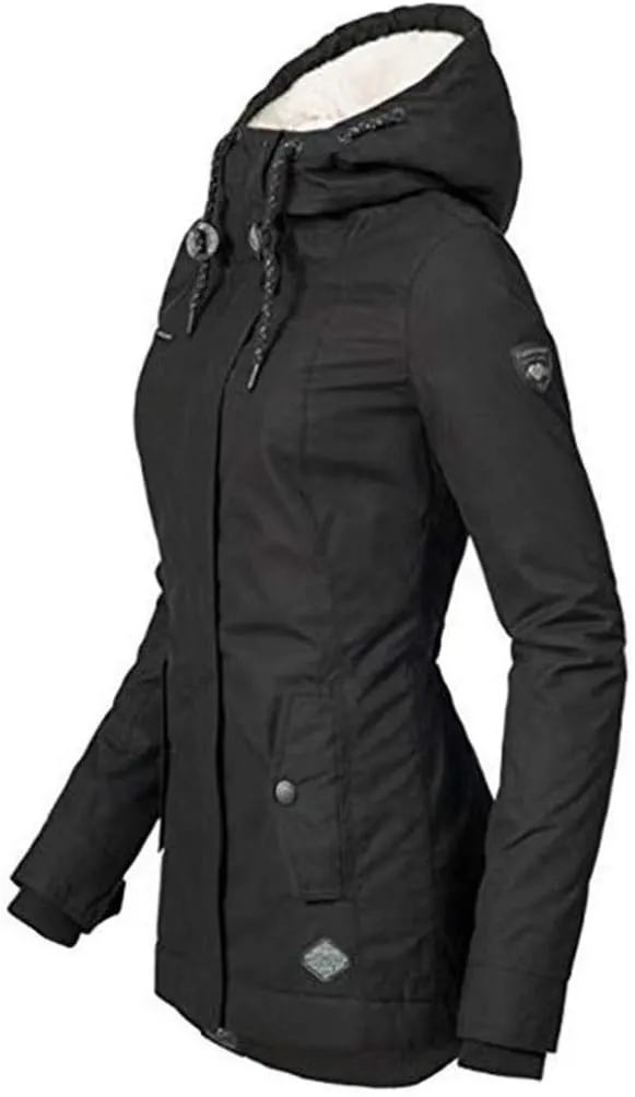 Women's Winter Puffer Coat Thicken Fleece Lined Slim Down Jacket Waterproof Hooded Parka Winter Coat Travel Plus Size