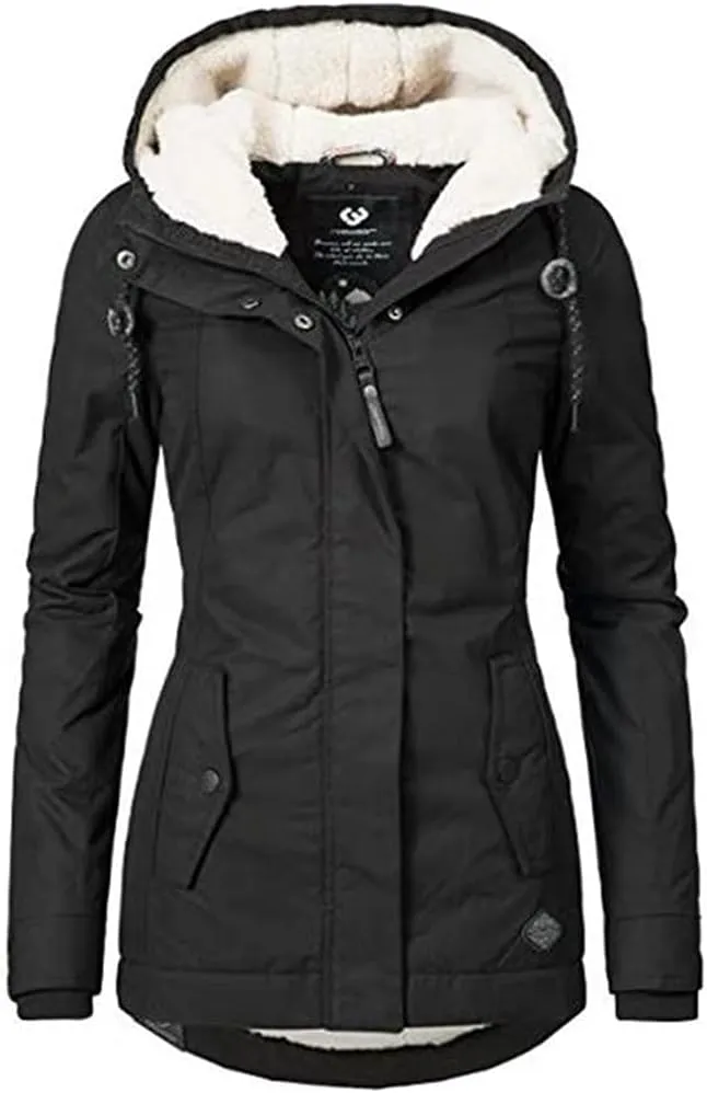 Women's Winter Puffer Coat Thicken Fleece Lined Slim Down Jacket Waterproof Hooded Parka Winter Coat Travel Plus Size