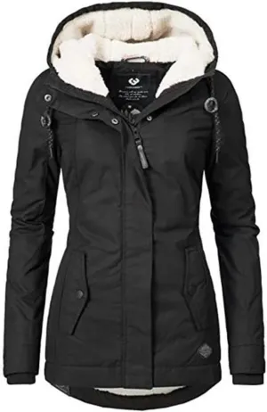 Women's Winter Puffer Coat Thicken Fleece Lined Slim Down Jacket Waterproof Hooded Parka Winter Coat Travel Plus Size