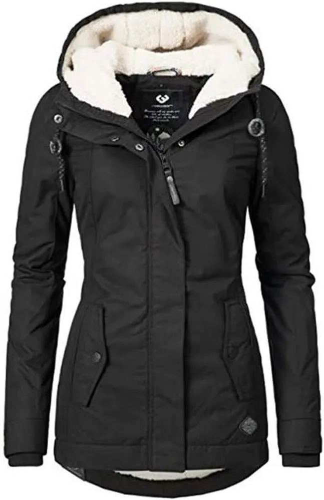 Women's Winter Puffer Coat Thicken Fleece Lined Slim Down Jacket Waterproof Hooded Parka Winter Coat Travel Plus Size