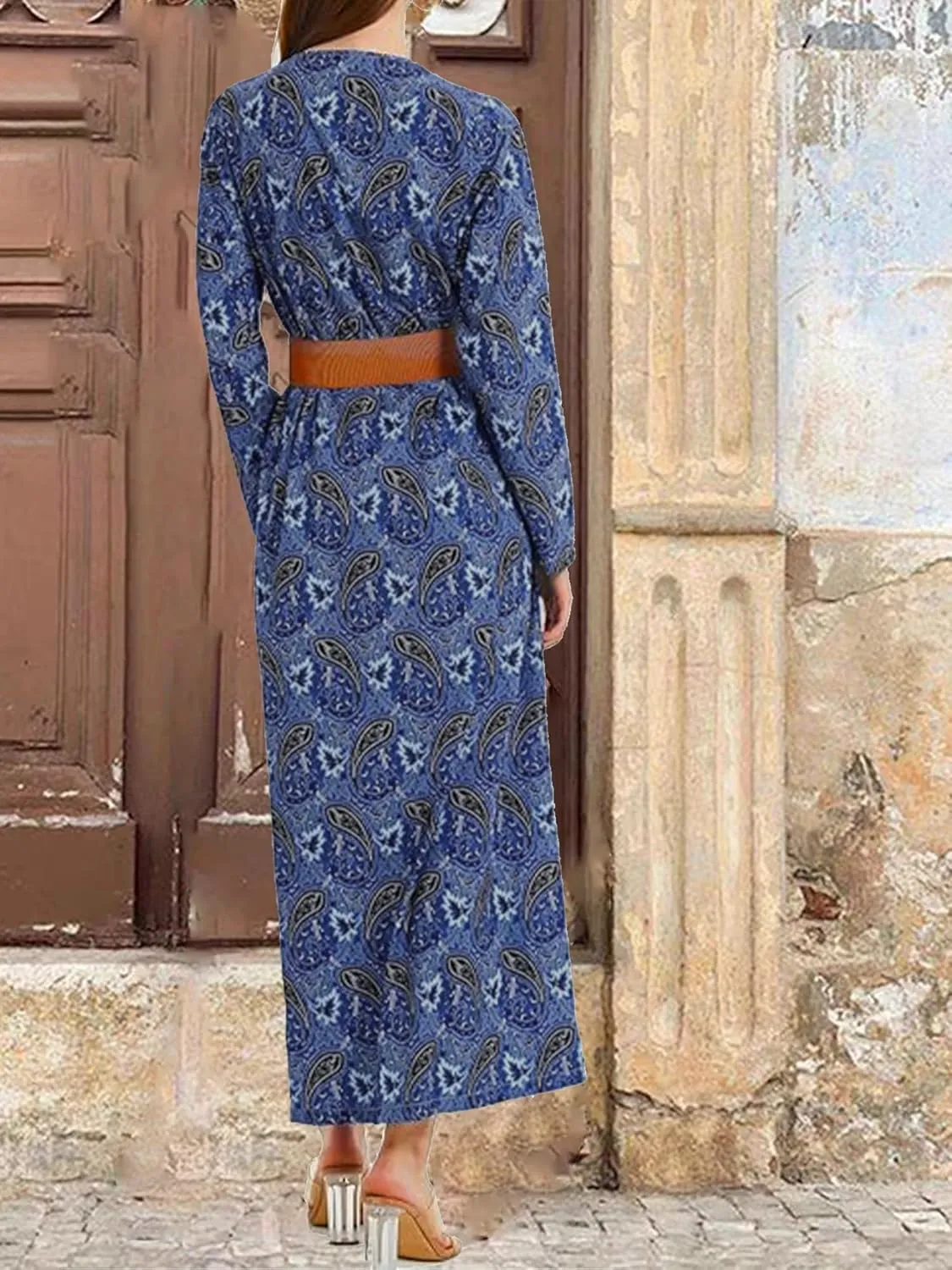 Woolicity Women's 2024 Floral Summer Dress Bohemian Maxi Dresses Wrap V Neck Short Sleeve Belted Midi Long Sun Dresses