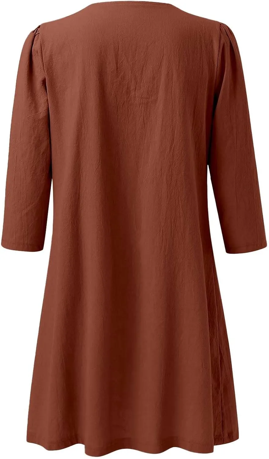 XOWRTE Womens Cotton Linen Midi Dress Summer Solid Color 3/4 Sleeve V-Neck T-Shirt Dresses Plus Size Flowy Beach Dress